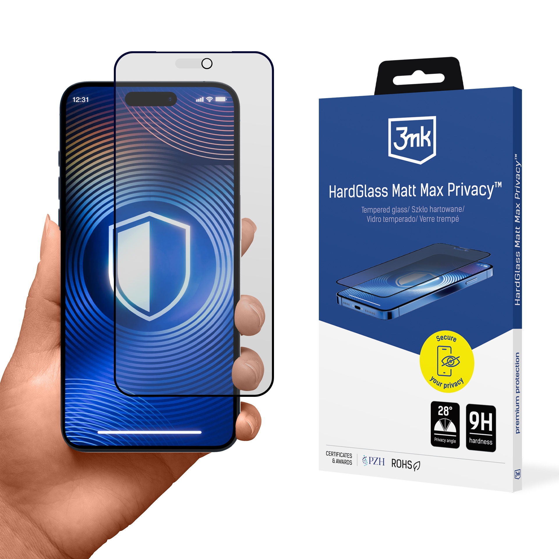 3mk HardGlass Matt Max Privacy härdat glas för iPhone 18 Pro