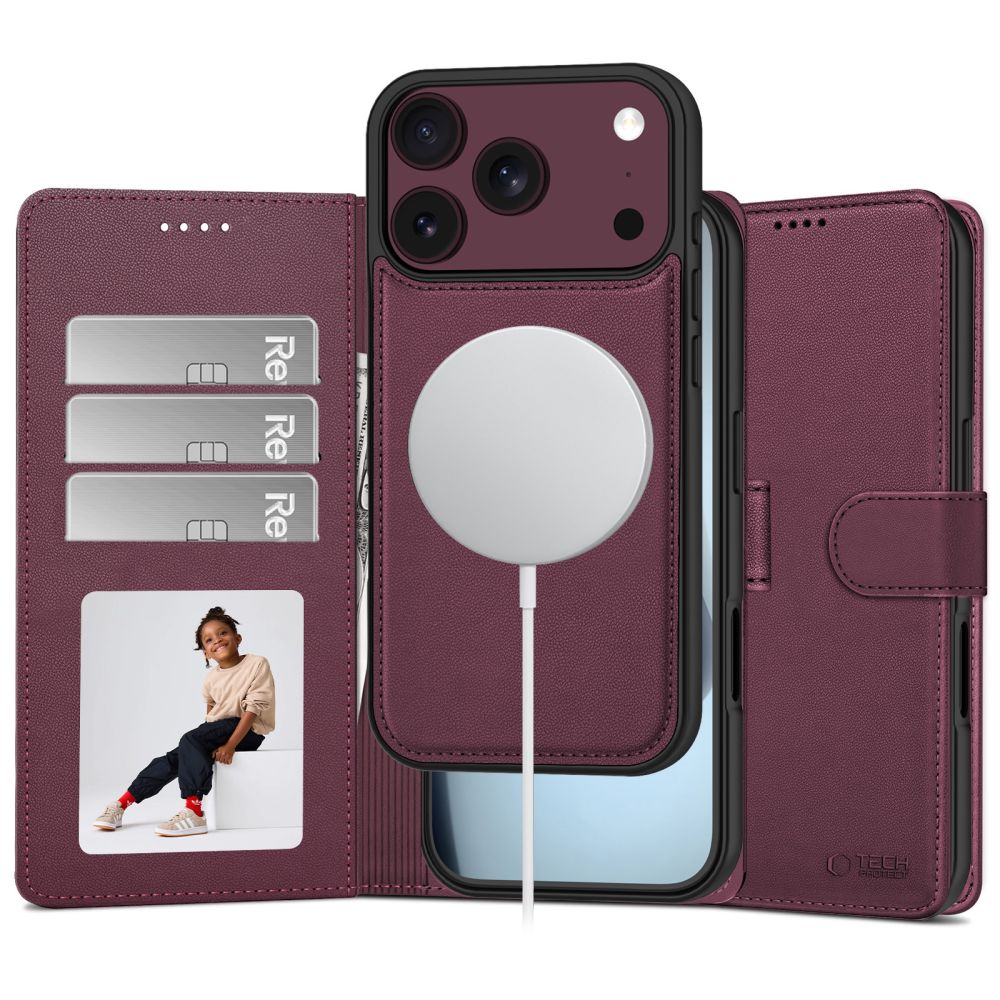 Tech-Protect Wallet MagSafe-fodral för iPhone 17 Pro Max / 18 Pro Max – vinröd