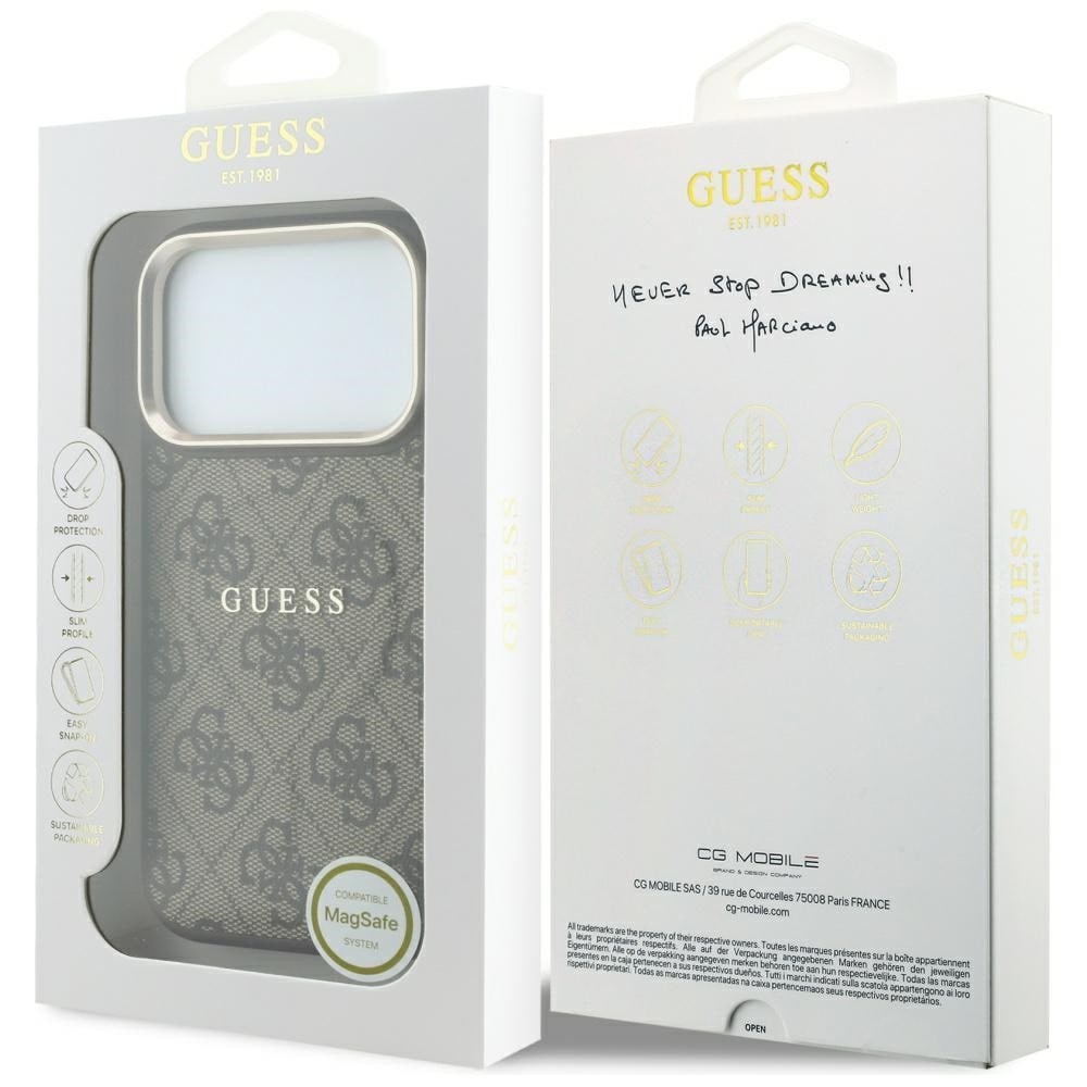 Guess präglad 4G Classic MagSafe-skal för iPhone 17 Pro Max / 18 Pro Max – Brunt