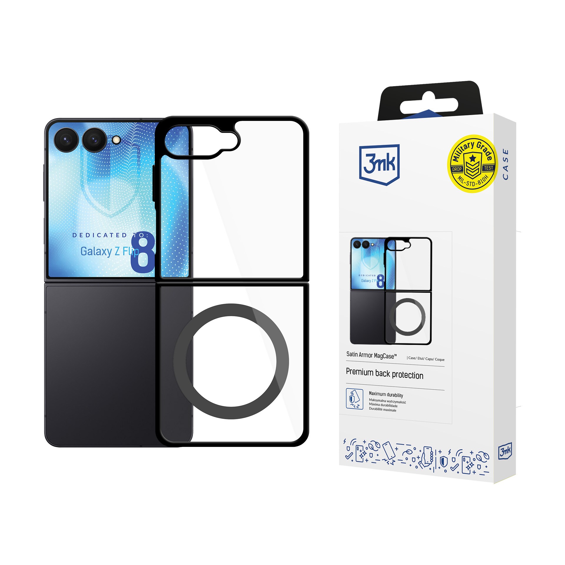 3mk Satin Armor Case+ Flip för Samsung Galaxy Z Flip 8 – transparent
