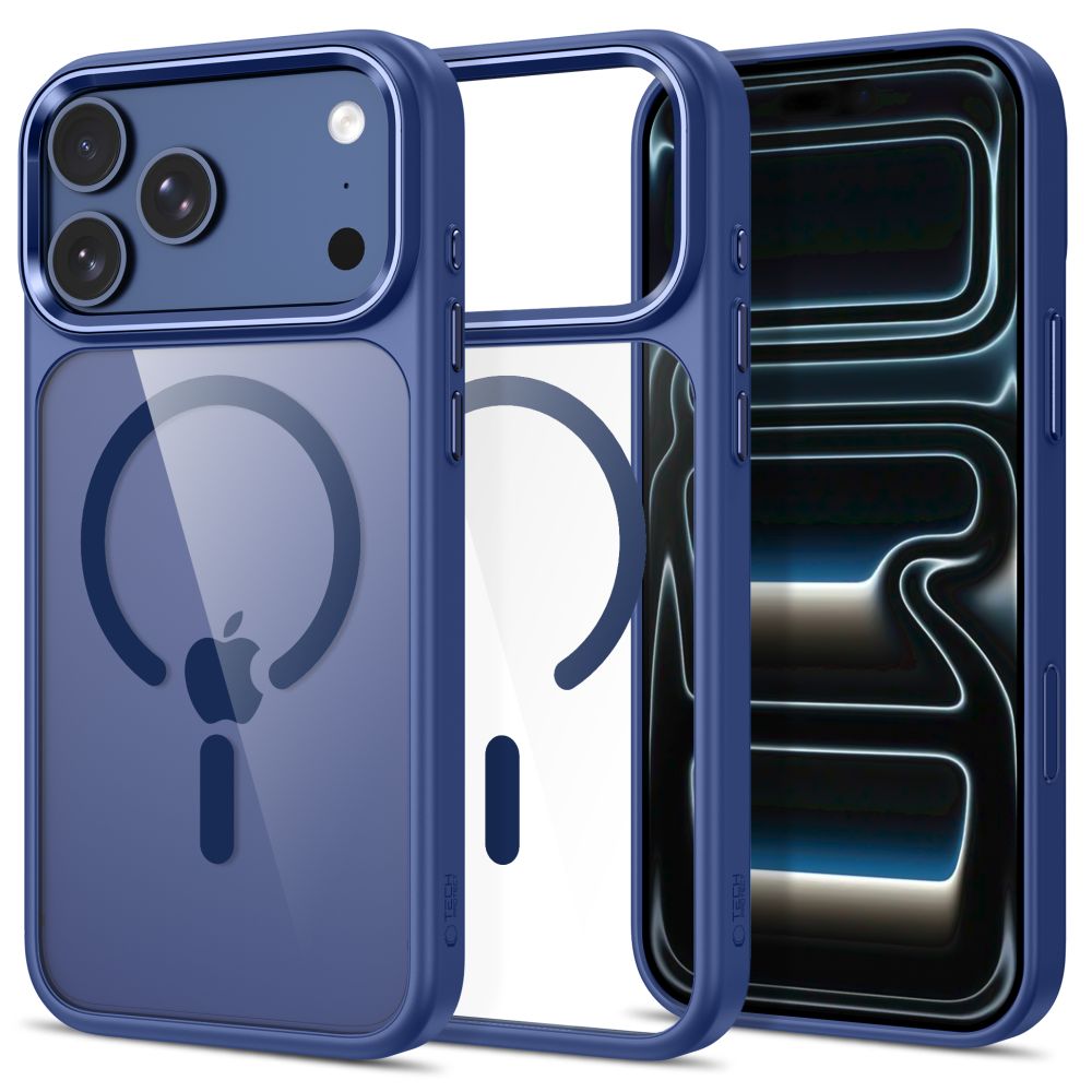 Tech-Protect Magmat Magsafe CC-fodral för iPhone 17 Pro / 18 Pro – marinblått och genomskinligt