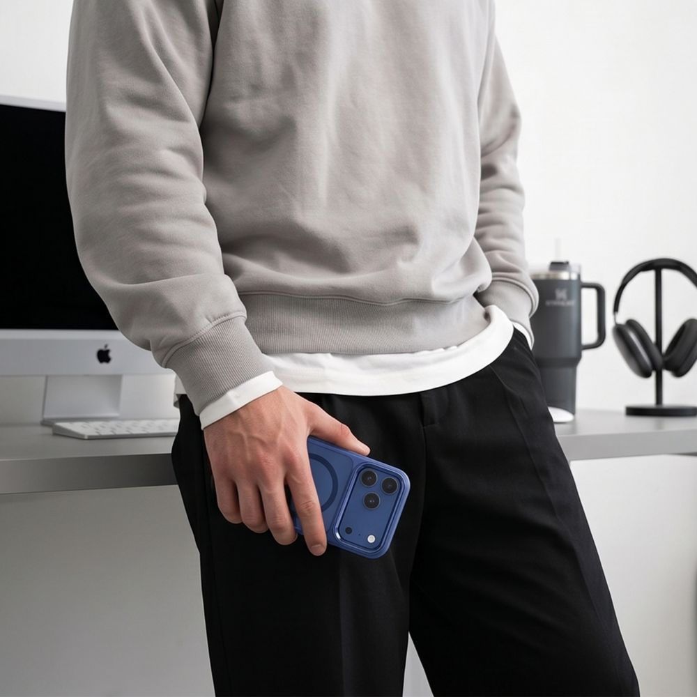 Tech-Protect Magmat Magsafe CC-fodral för iPhone 17 Pro / 18 Pro – marinblått och genomskinligt