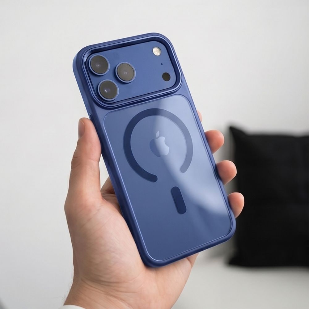 Tech-Protect Magmat Magsafe CC-fodral för iPhone 17 Pro / 18 Pro – marinblått och genomskinligt