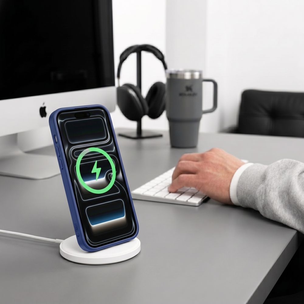 Tech-Protect Magmat Magsafe CC-fodral för iPhone 17 Pro / 18 Pro – marinblått och genomskinligt