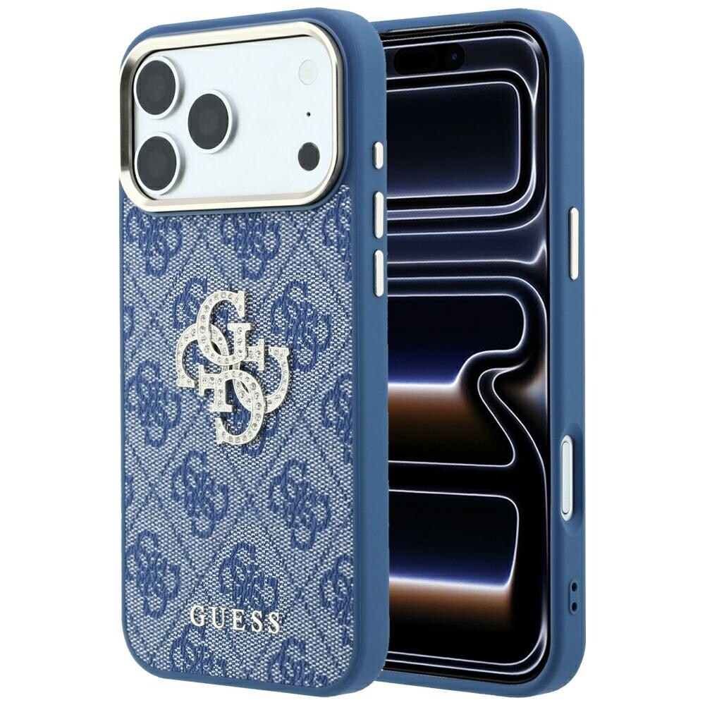 Guess 4G & Big Strass Logo-fodral för iPhone 18 Pro / 17 Pro – Blått