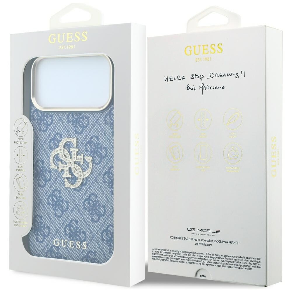 Guess 4G & Big Strass Logo-fodral för iPhone 18 Pro / 17 Pro – Blått