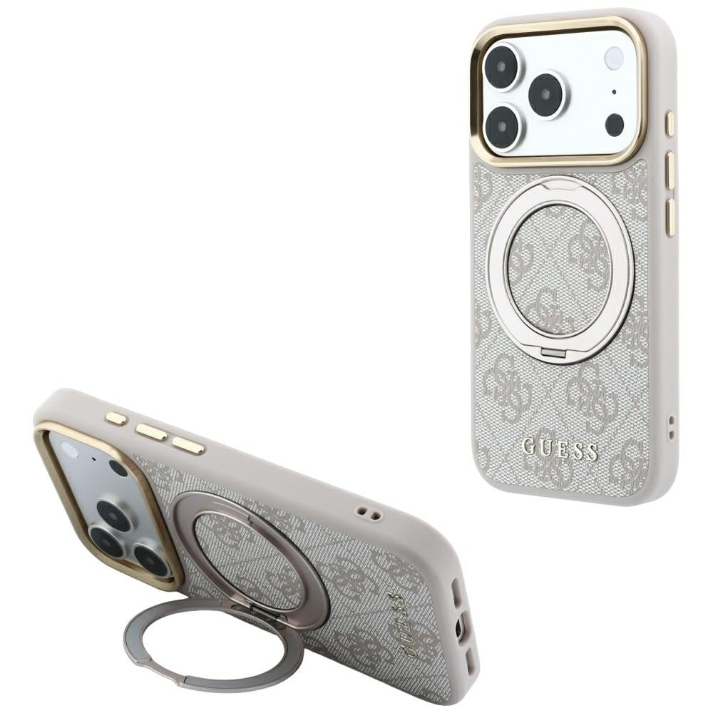 Guess Ring Stand 360 4G Classic Logo MagSafe-fodral för iPhone 17 Pro Max / 18 Pro Max – Rosa