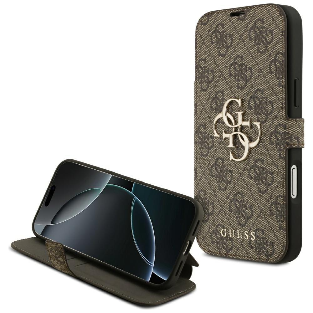 Guess Book 4G metallfodral med logotyp för iPhone 18 Pro Max / 17 Pro Max – Brunt