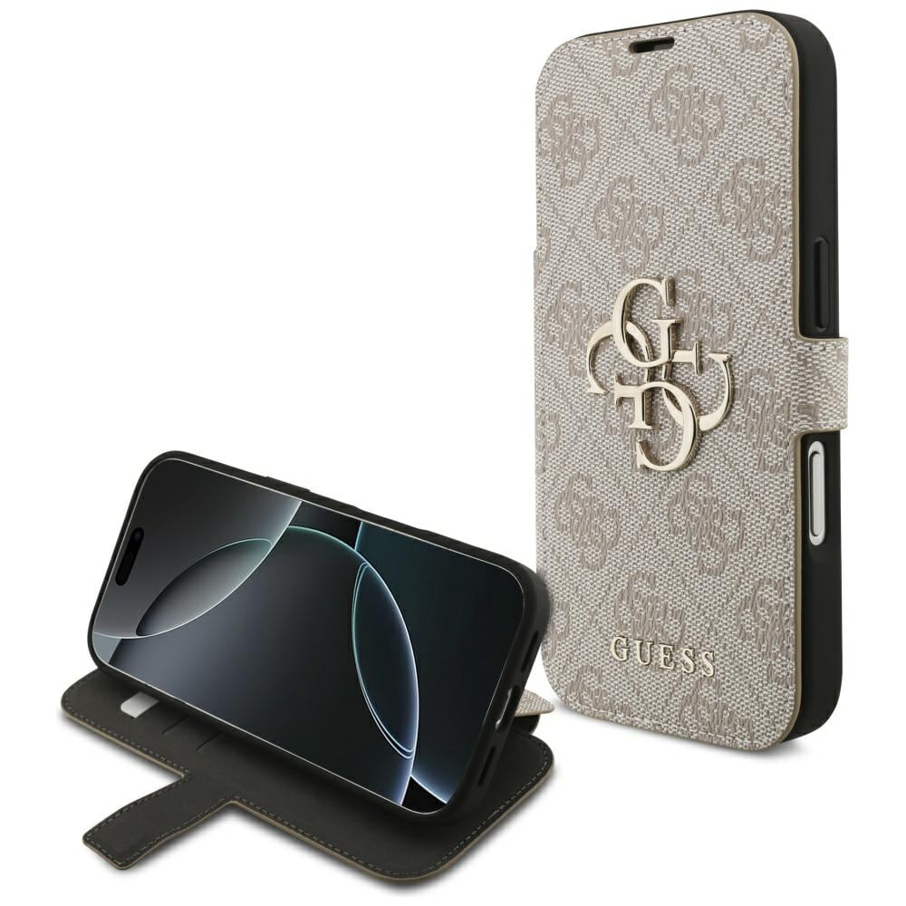 Guess Book 4G metallfodral med logotyp för iPhone 18 Pro / 17 Pro – Rosa