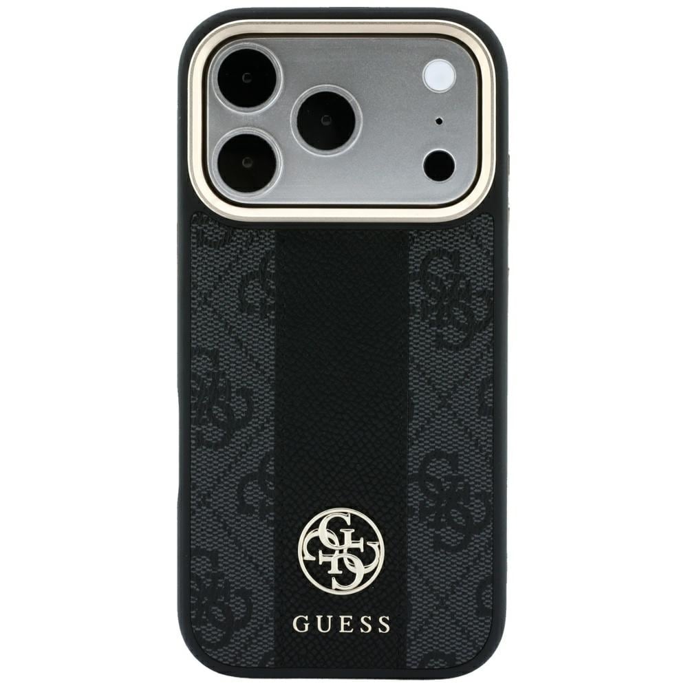 Guess 4G m. Stripe-logoer (runde & Classic) – MagSafe-etui til iPhone 17/18 Pro Max – Sort