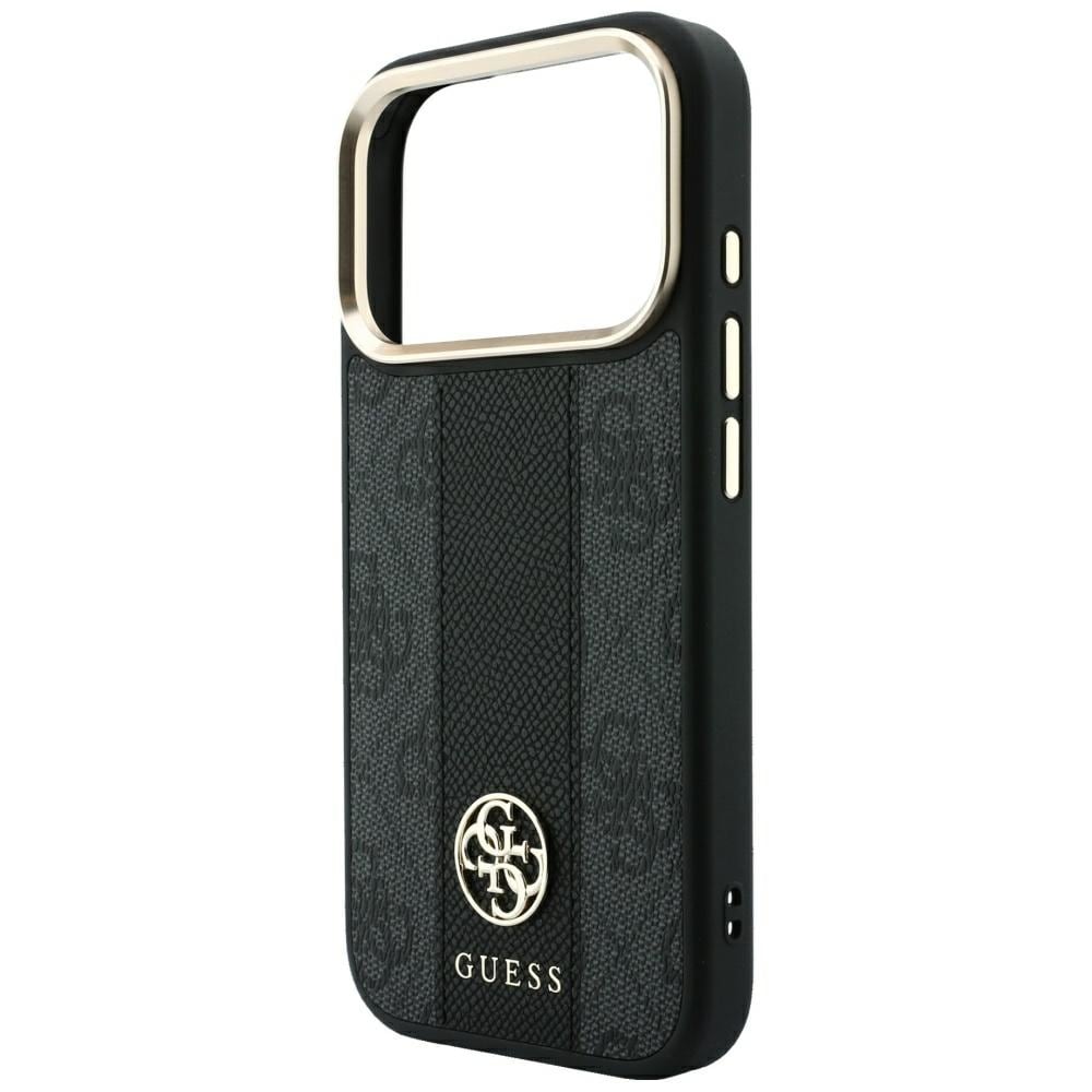 Guess 4G m. Stripe-logoer (runde & Classic) – MagSafe-etui til iPhone 17/18 Pro Max – Sort
