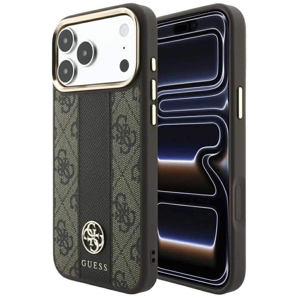 Guess 4G Stripe-logotyper rund/Classic – MagSafe-fodral för iPhone 17 Pro/18 Pro – Brunt