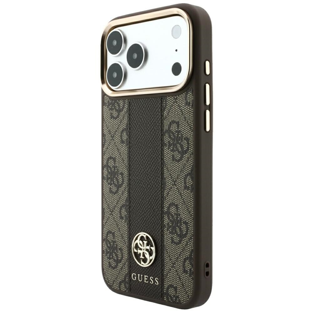 Guess 4G med Stripe-logoer i rund og Classic-udgave – MagSafe-etui til iPhone 17 Pro / 18 Pro – Brun