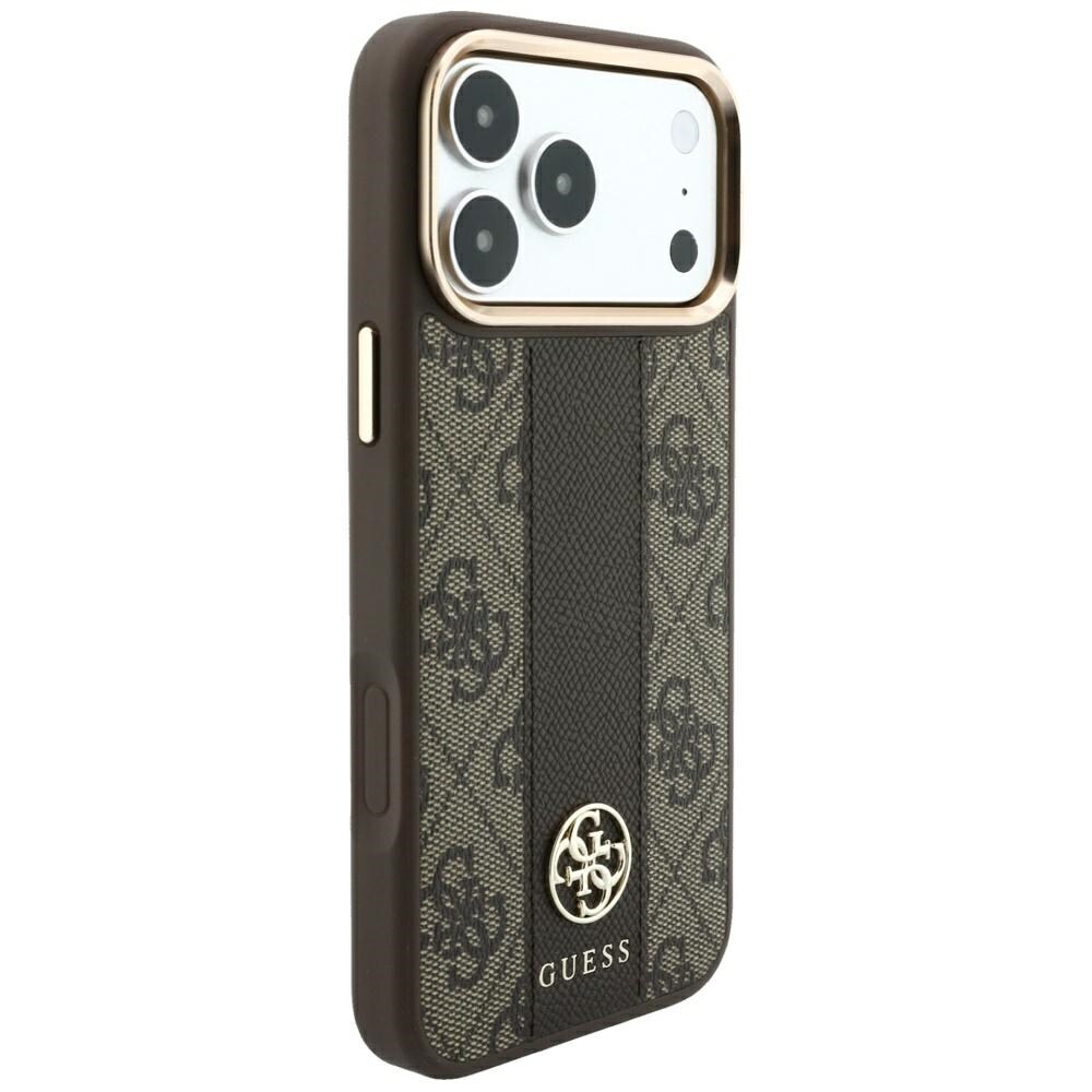 Guess 4G med Stripe-logoer i rund og Classic-udgave – MagSafe-etui til iPhone 17 Pro / 18 Pro – Brun