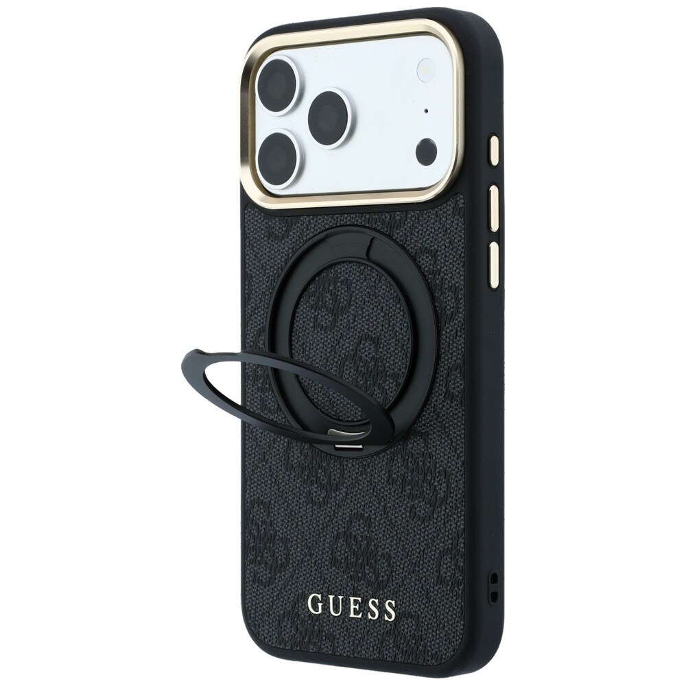 Guess Ring Stand 360 4G Classic Logo MagSafe-fodral för iPhone 17 Pro / 18 Pro – Svart