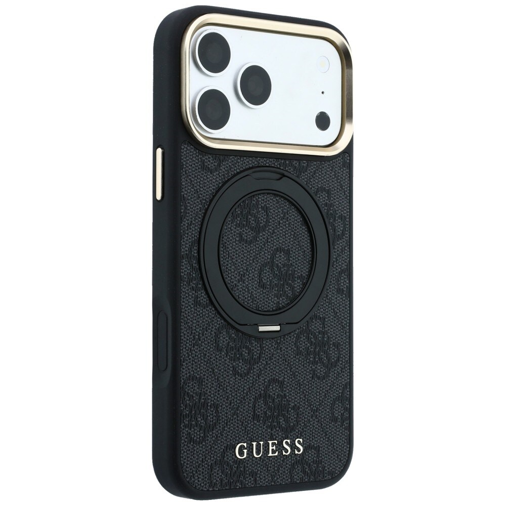 Guess Ring Stand 360 4G Classic Logo MagSafe-fodral för iPhone 17 Pro / 18 Pro – Svart