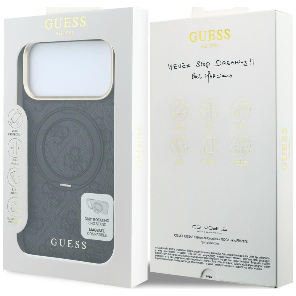 Guess Ring Stand 360 4G Classic Logo MagSafe-fodral för iPhone 17 Pro / 18 Pro – Svart
