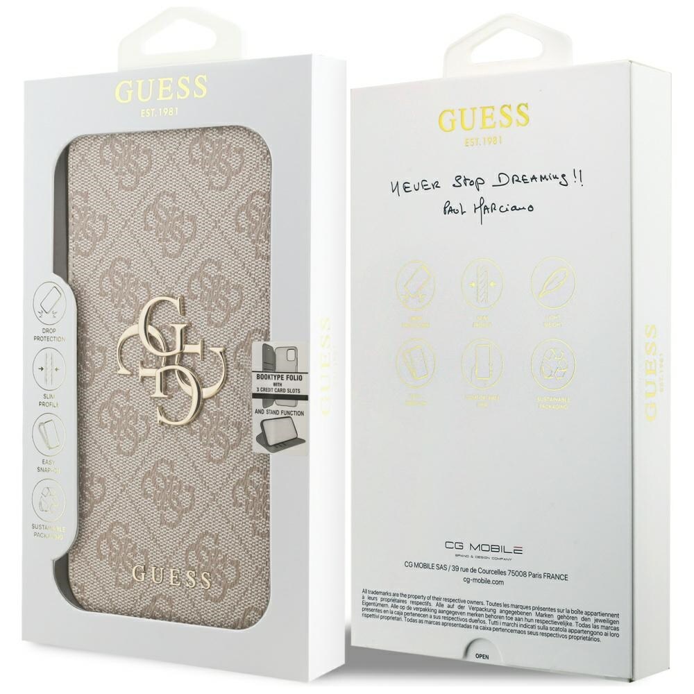 Guess Book 4G metallfodral med logotyp för iPhone 18 Pro Max / 17 Pro Max – Rosa