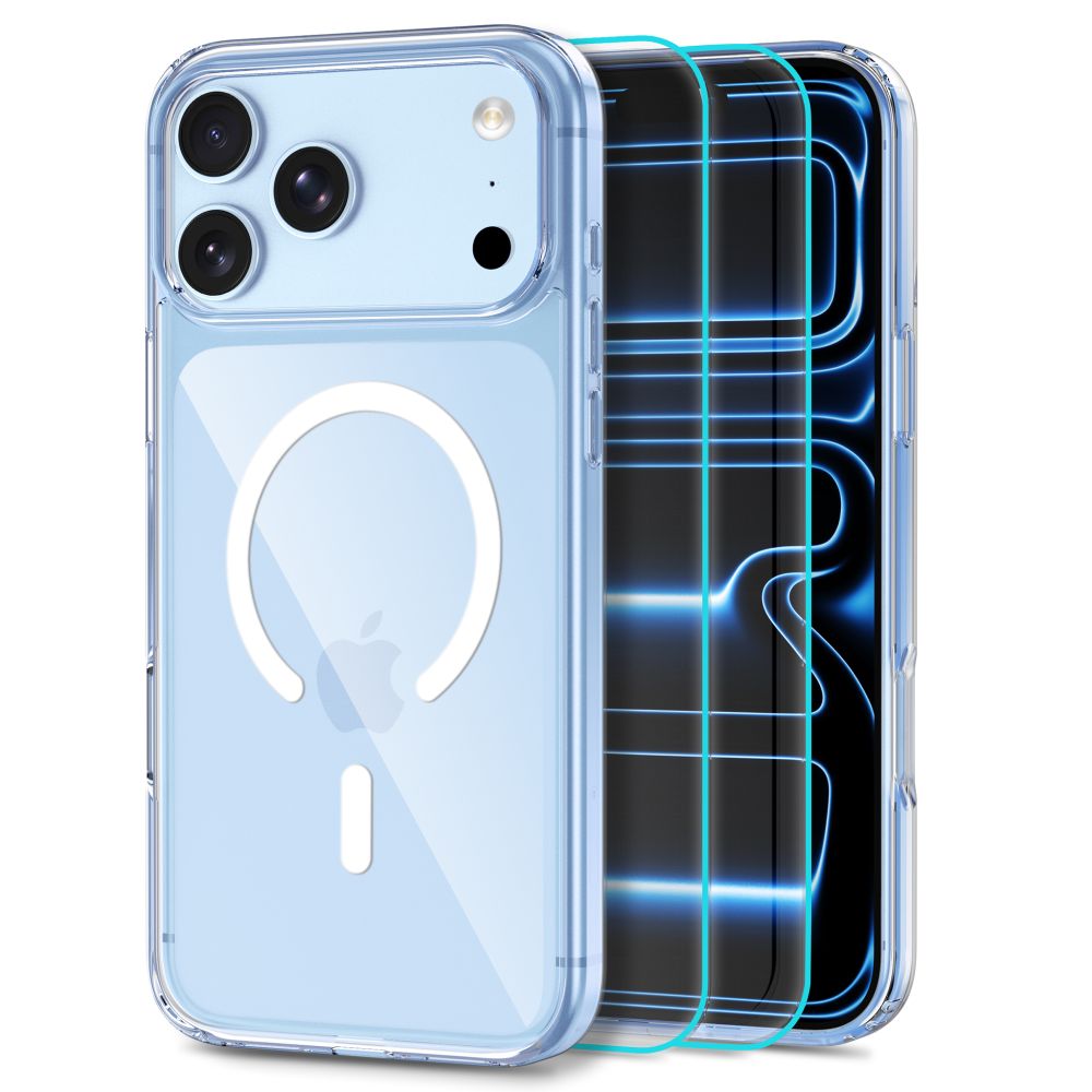 Tech-Protect FlexAir Hybrid MagSafe-fodral + Glass Fit+ 2-pack härdat glas iPhone 18/17 Pro – Klar