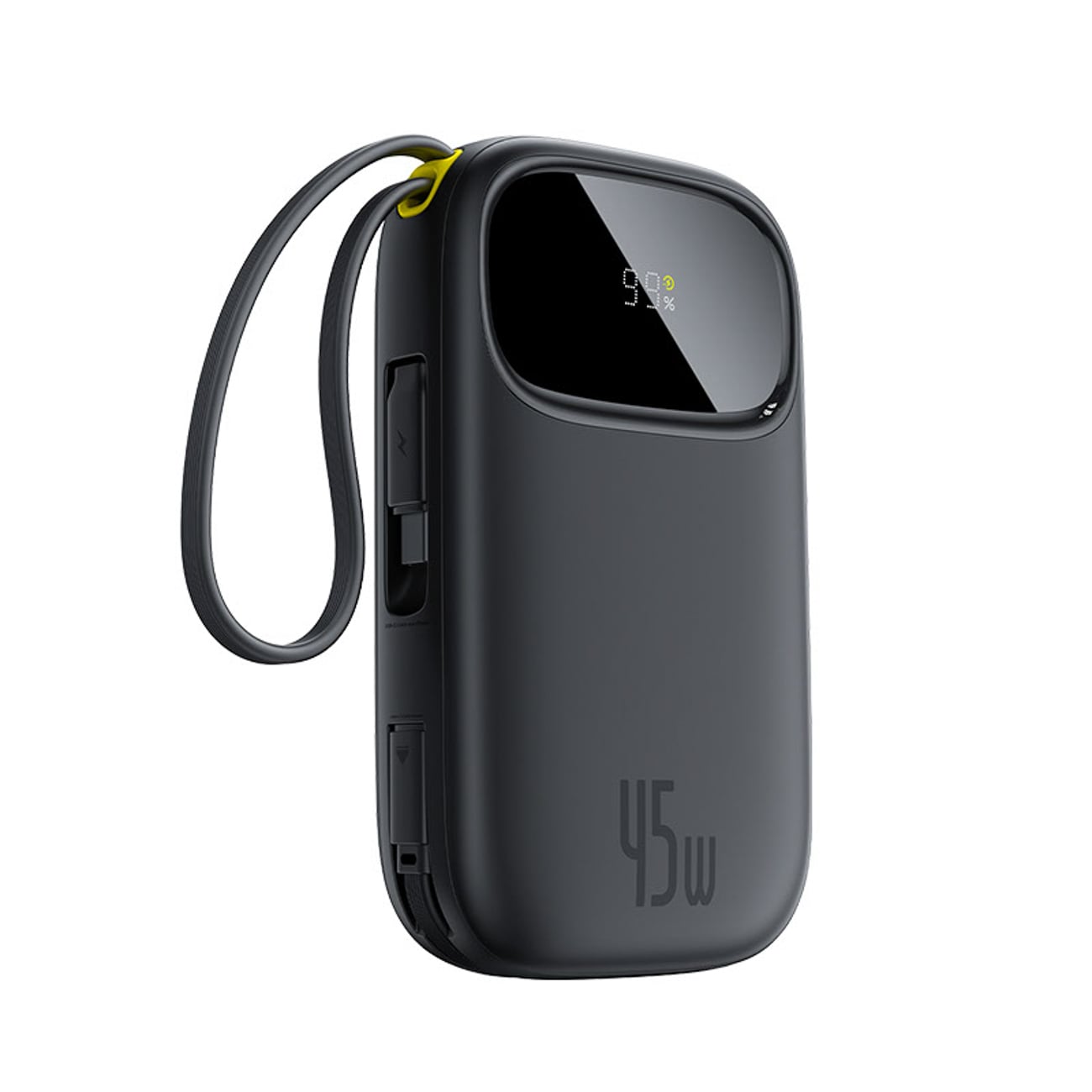 Baseus EnerFill FC31 QPow3 10 000 mAh 45 W powerbank med display & 2 inbyggda USB-C-kablar – svart