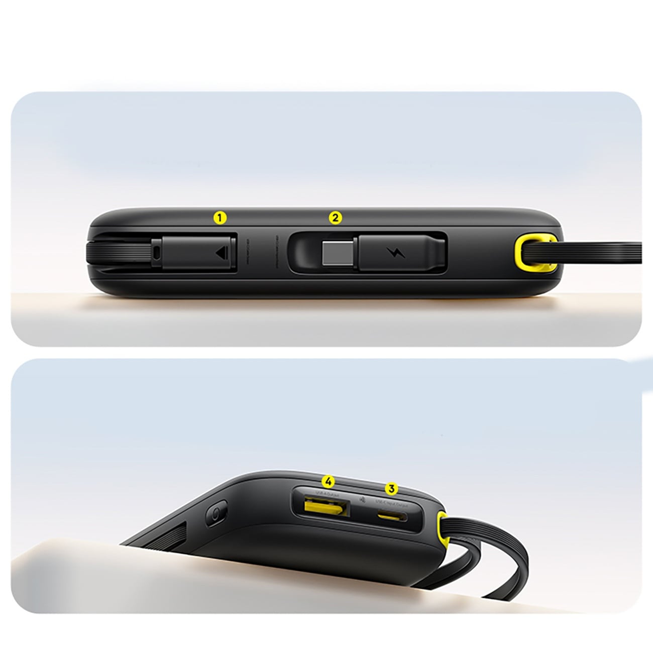 Baseus EnerFill FC31 QPow3 10 000 mAh 45 W powerbank m/display og 2 innebygde USB-C-kabler – svart