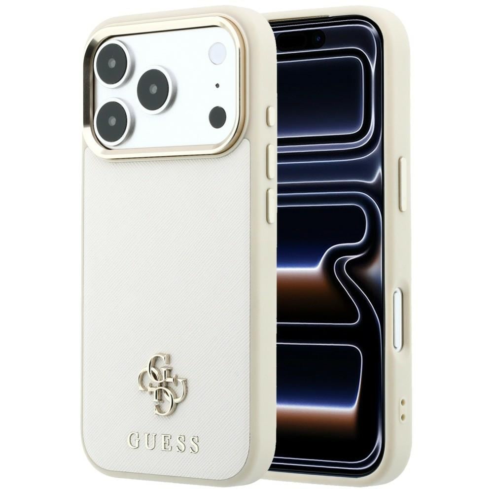 Guess Saffiano Small 4G & Classic Logo MagSafe-fodral för iPhone 17 Pro Max / 18 Pro Max – beige