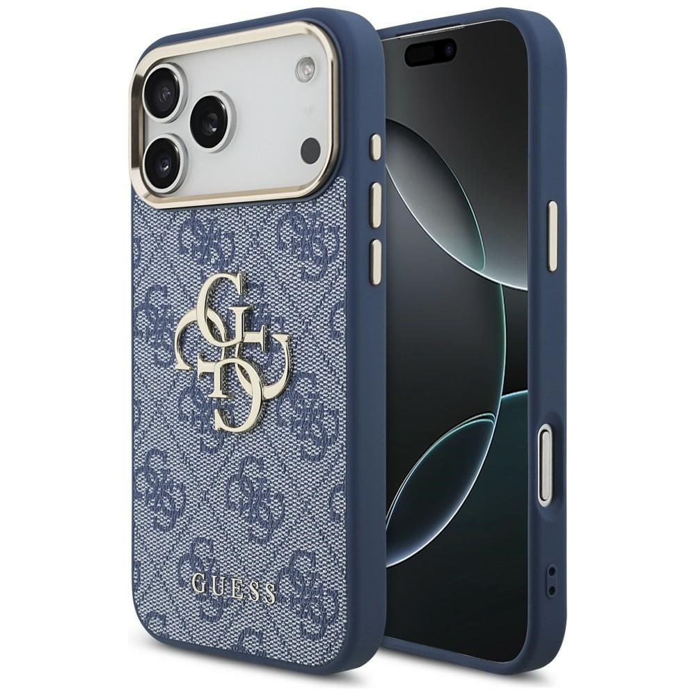 Guess 4G Big 4G Classic-fodral med logotyp för iPhone 18 Pro Max / 17 Pro Max – blått och guld