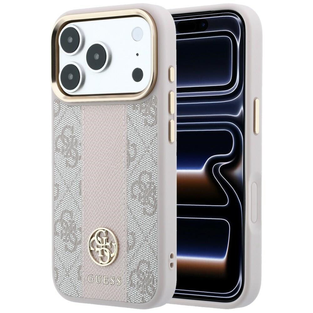 Guess 4G med Stripe-logotyper (runda & Classic) – MagSafe-fodral iPhone 17/18 Pro Max – Rosa