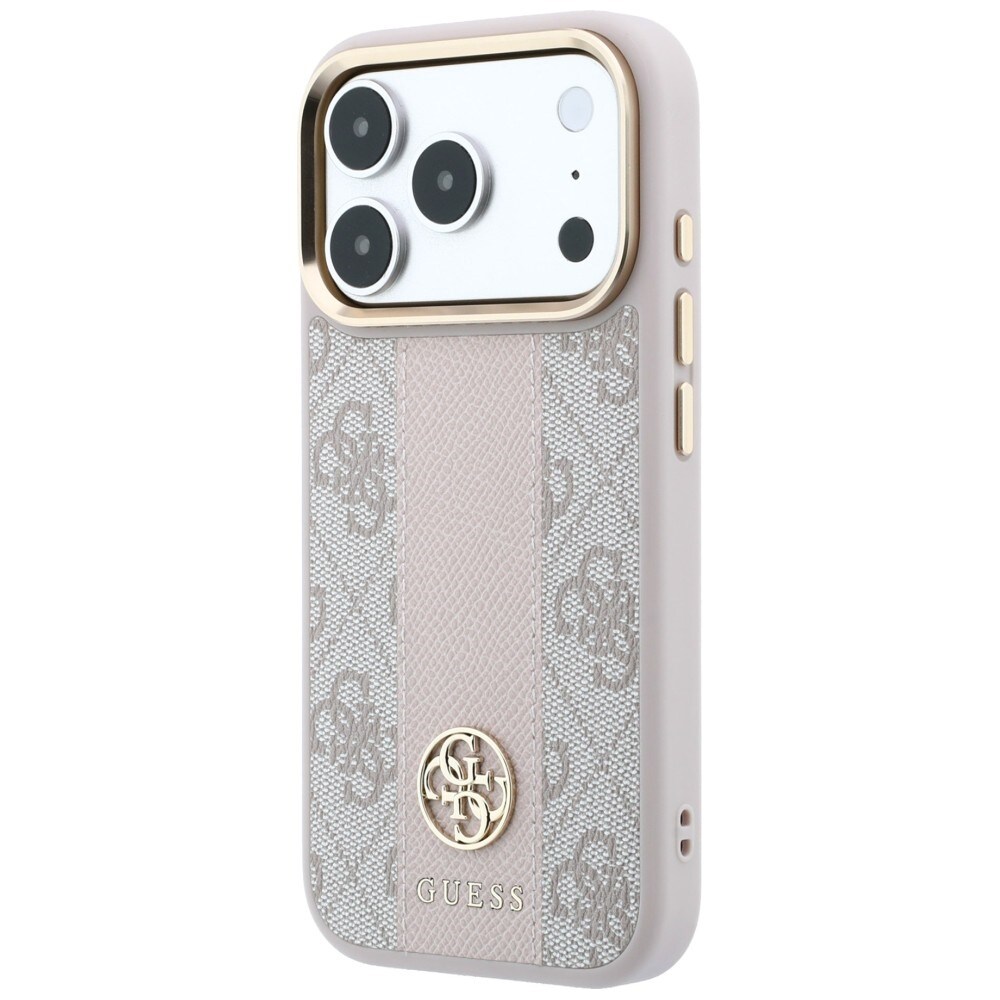 Guess 4G med Stripe-logotyper (runda & Classic) – MagSafe-fodral iPhone 17/18 Pro Max – Rosa