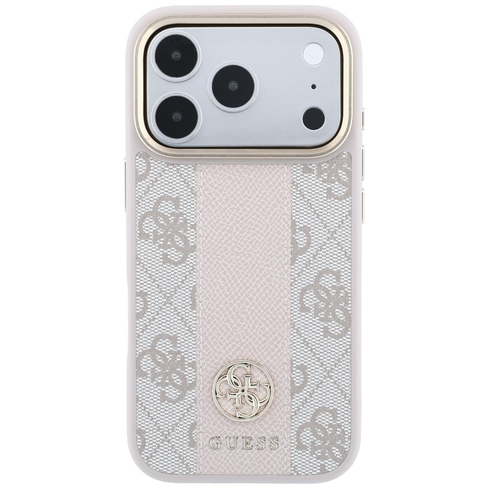 Guess 4G med Stripe-logotyper (runda & Classic) – MagSafe-fodral iPhone 17/18 Pro Max – Rosa