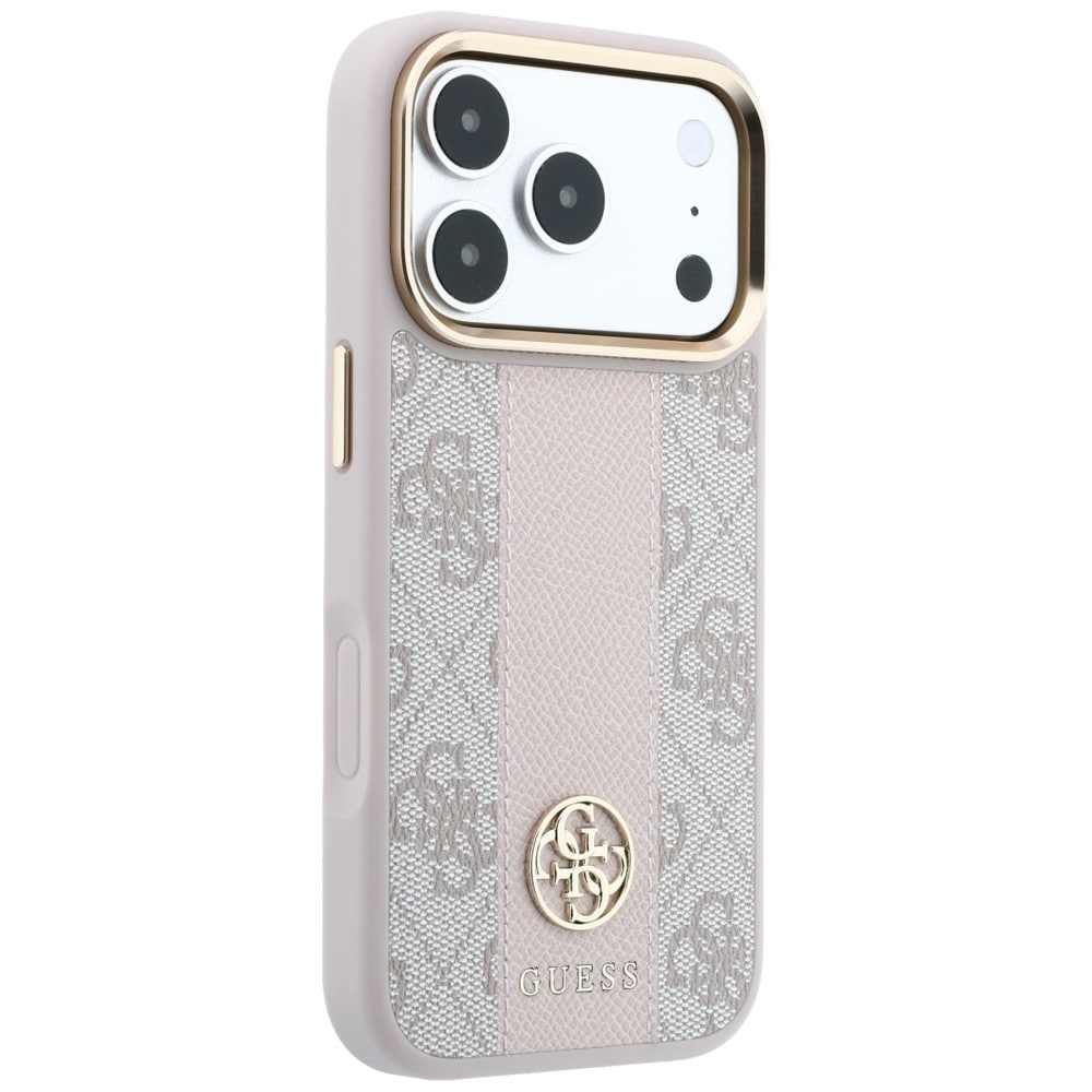 Guess 4G med Stripe-logotyper (runda & Classic) – MagSafe-fodral iPhone 17/18 Pro Max – Rosa