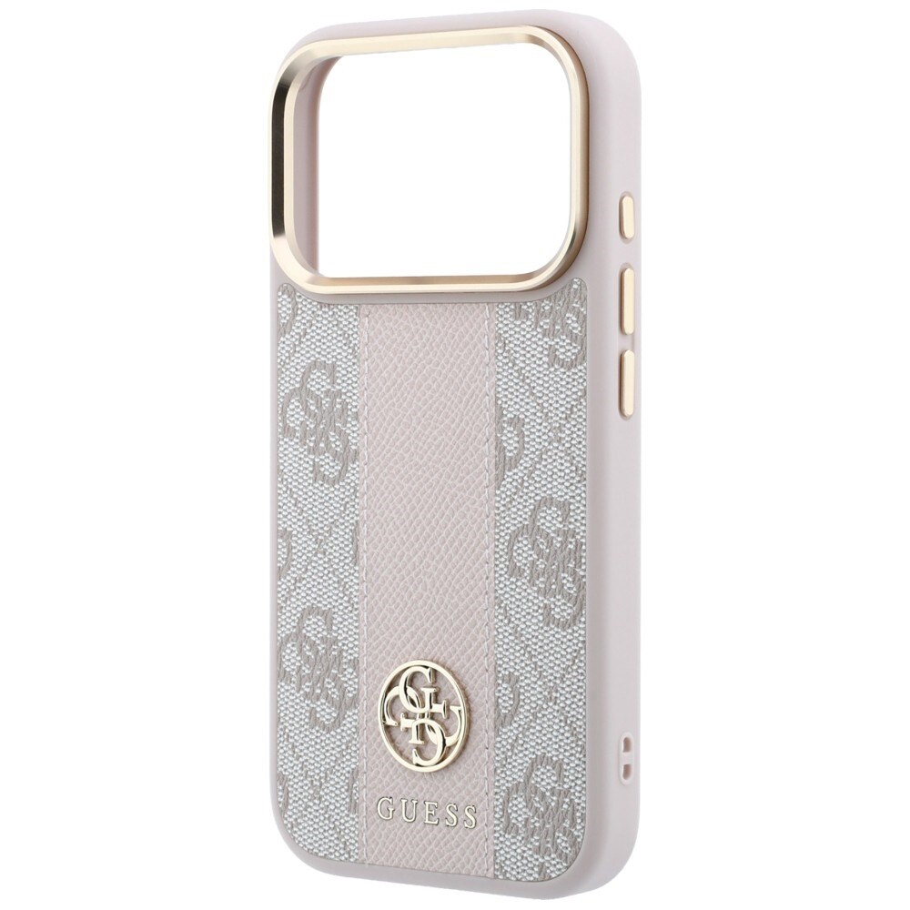 Guess 4G med Stripe-logotyper (runda & Classic) – MagSafe-fodral iPhone 17/18 Pro Max – Rosa