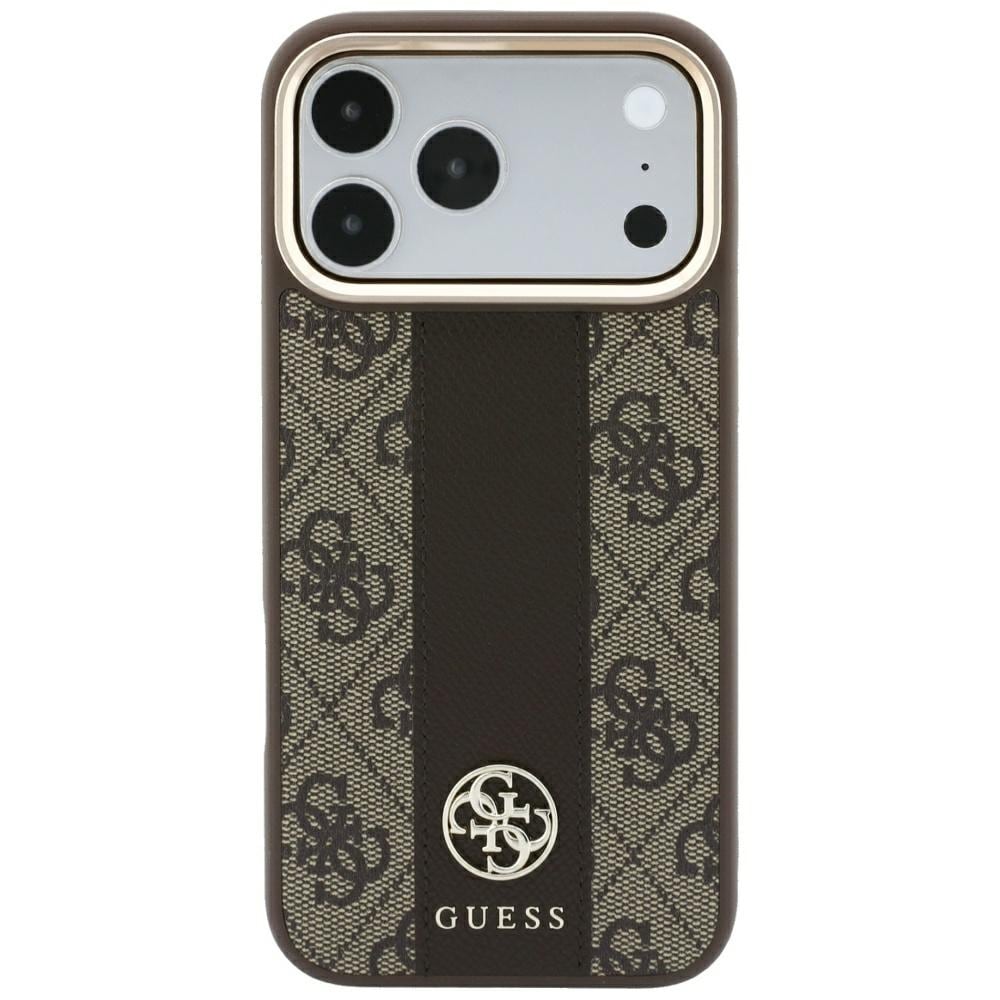 Guess 4G m. Stripe-logoer (rundt & Classic) – MagSafe-etui til iPhone 17/18 Pro Max – Brun