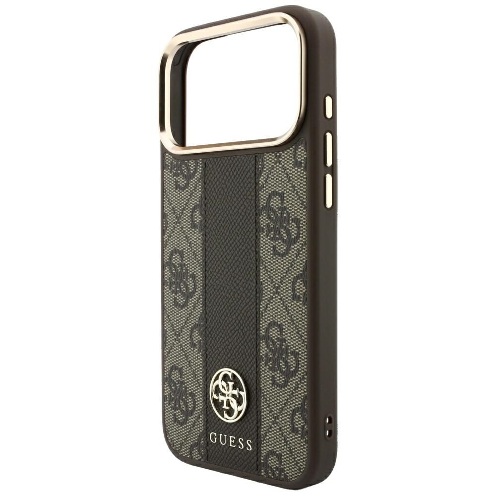 Guess 4G m. Stripe-logoer (rundt & Classic) – MagSafe-etui til iPhone 17/18 Pro Max – Brun