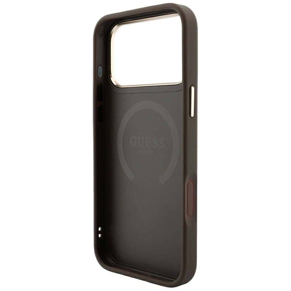Guess 4G m. Stripe-logoer (rundt & Classic) – MagSafe-etui til iPhone 17/18 Pro Max – Brun