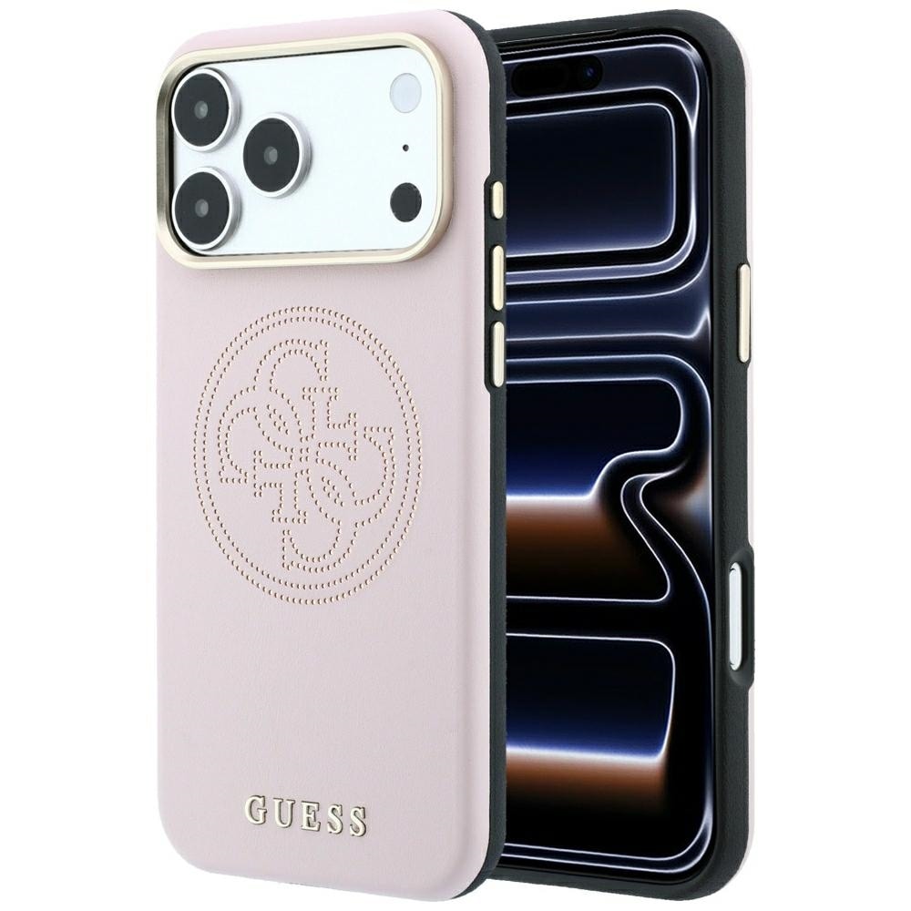 Guess perforerat 4G-fodral med guldlogotyp och MagSafe för iPhone 17 Pro Max / 18 Pro Max – Rosa