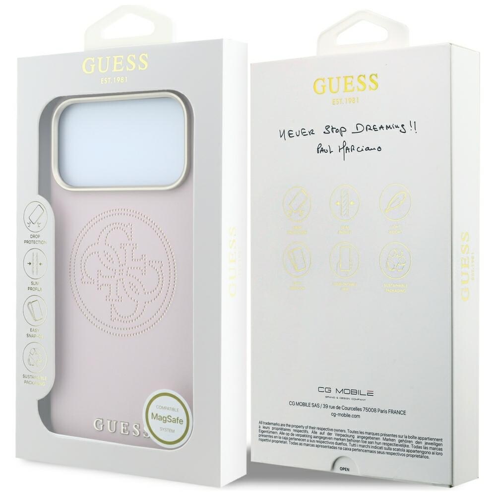 Guess perforerat 4G-fodral med guldlogotyp och MagSafe för iPhone 17 Pro Max / 18 Pro Max – Rosa