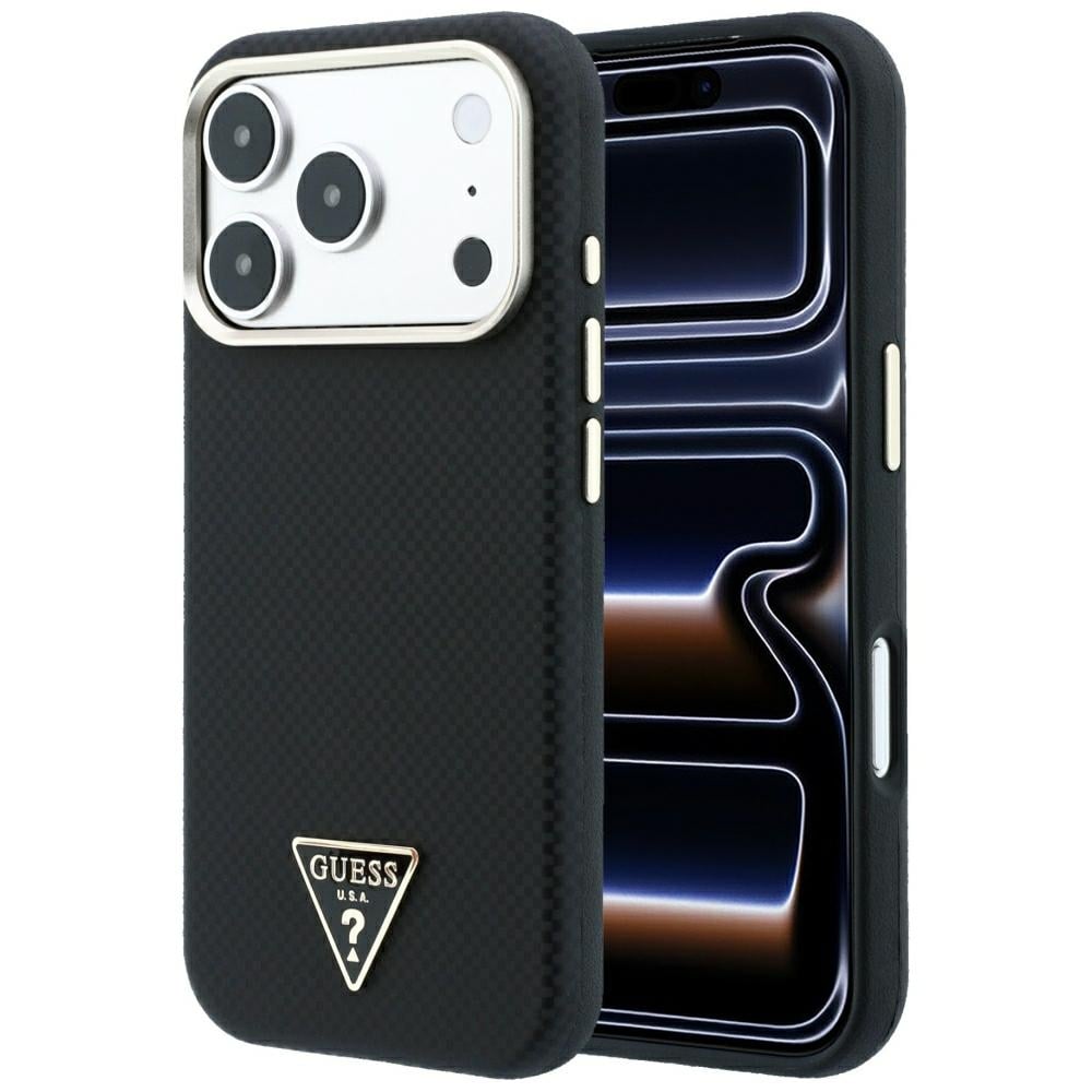 Guess MagSafe-fodral med Kevlar-triangel-logotyp för iPhone 17 Pro / 18 Pro – Svart