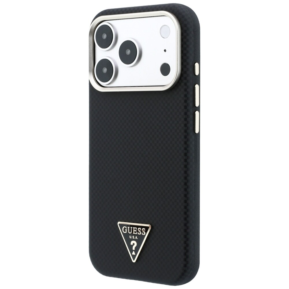 Guess MagSafe-fodral med Kevlar-triangel-logotyp för iPhone 17 Pro / 18 Pro – Svart