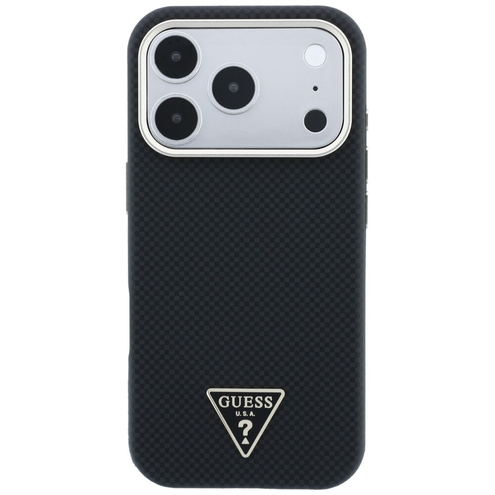 Guess MagSafe-fodral med Kevlar-triangel-logotyp för iPhone 17 Pro / 18 Pro – Svart