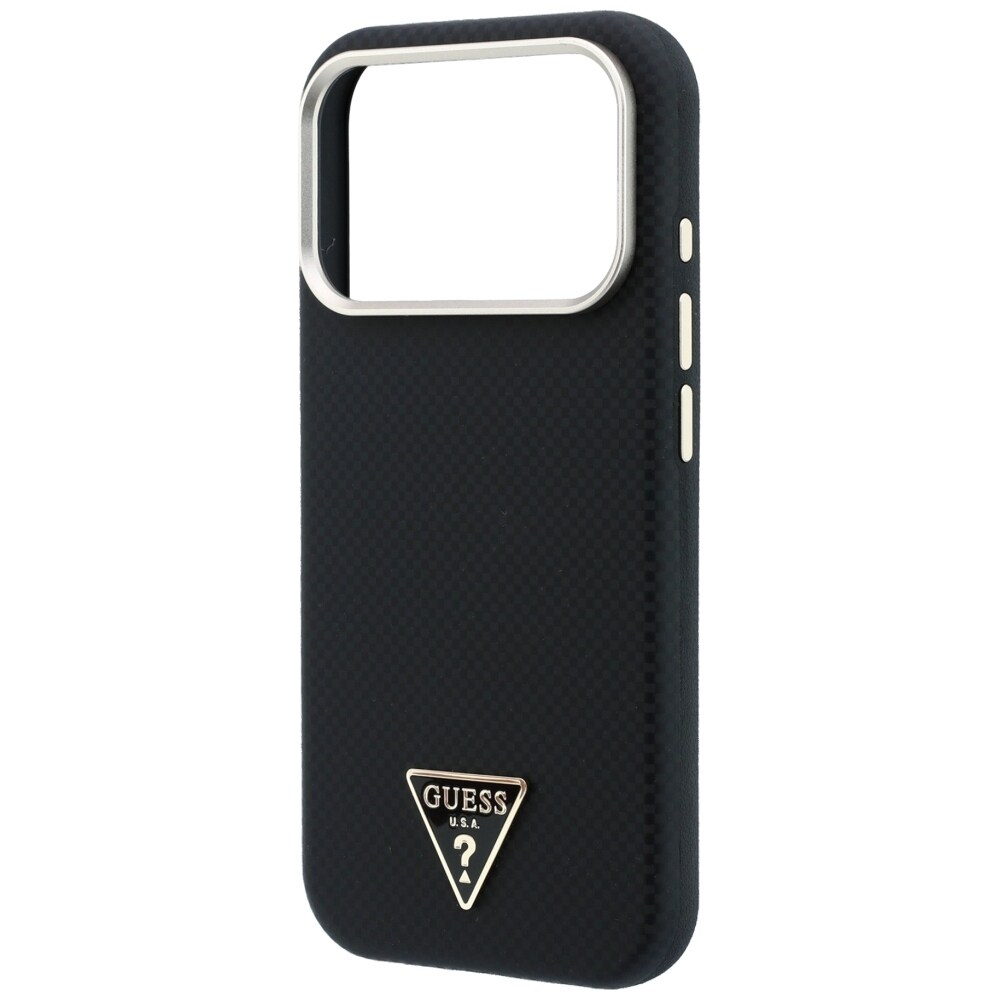 Guess MagSafe-fodral med Kevlar-triangel-logotyp för iPhone 17 Pro / 18 Pro – Svart