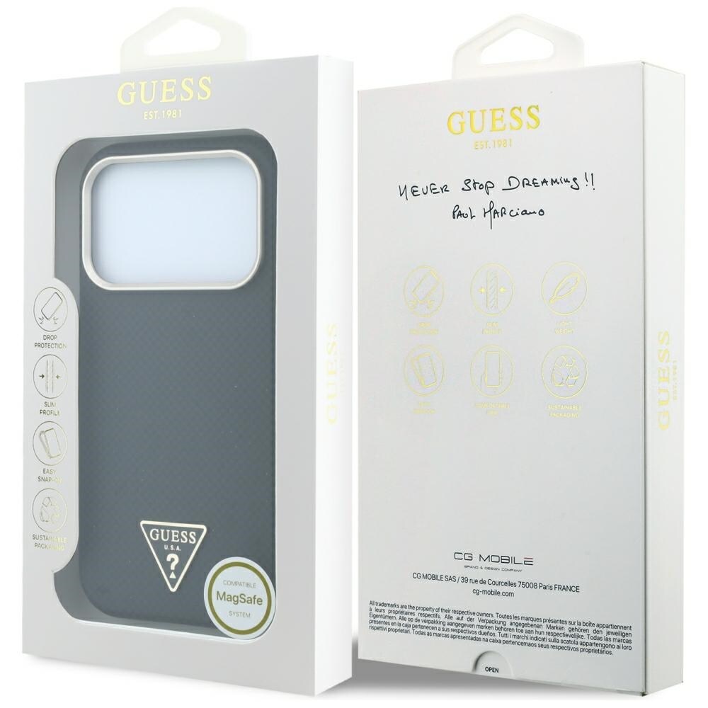 Guess MagSafe-fodral med Kevlar-triangel-logotyp för iPhone 17 Pro / 18 Pro – Svart