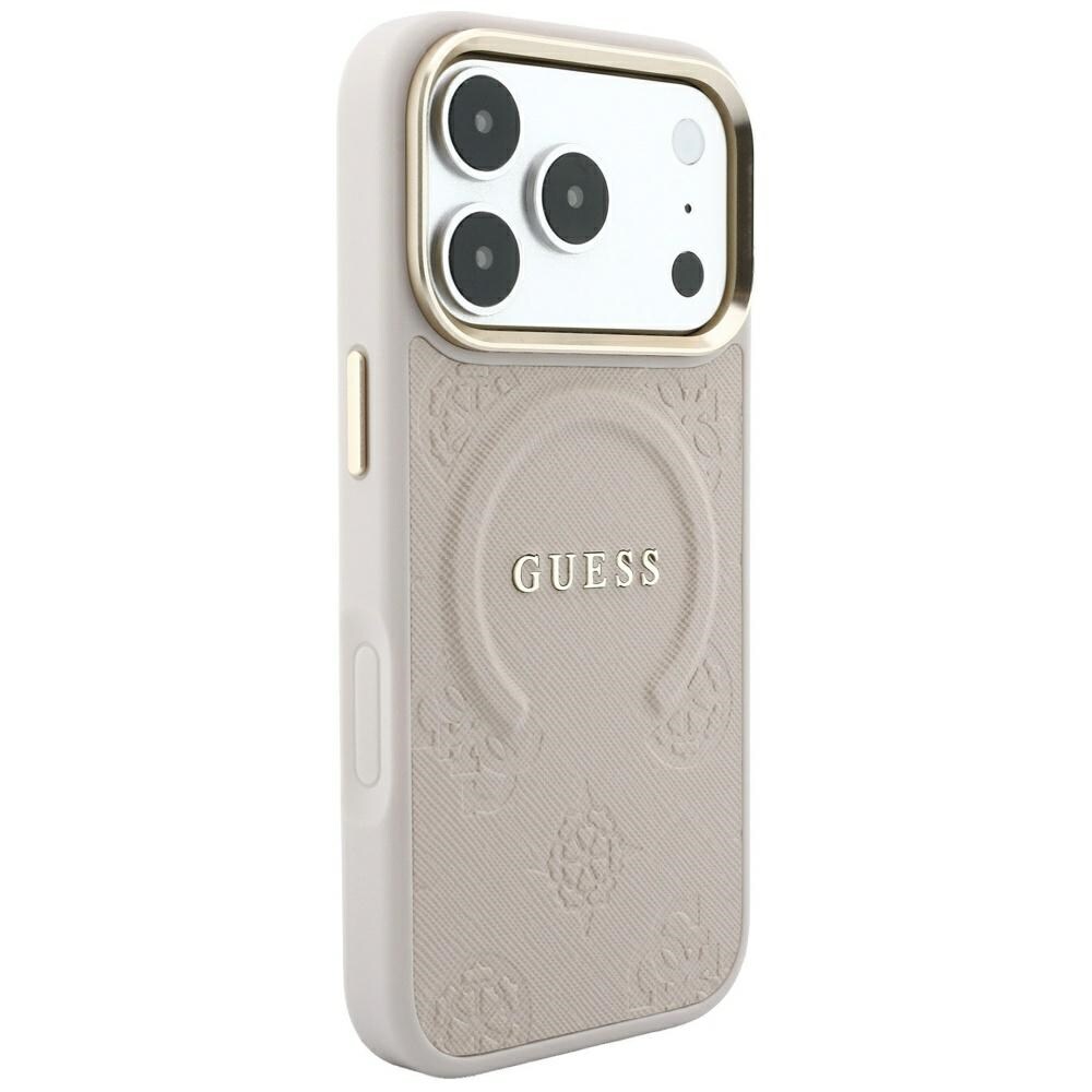 Guess Saffiano Peony & Ring MagSafe-fodral för iPhone 17 Pro / 18 Pro – rosa
