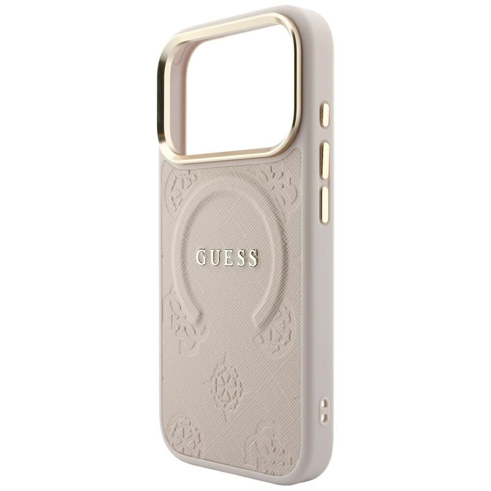 Guess Saffiano Peony & Ring MagSafe-fodral för iPhone 17 Pro / 18 Pro – rosa