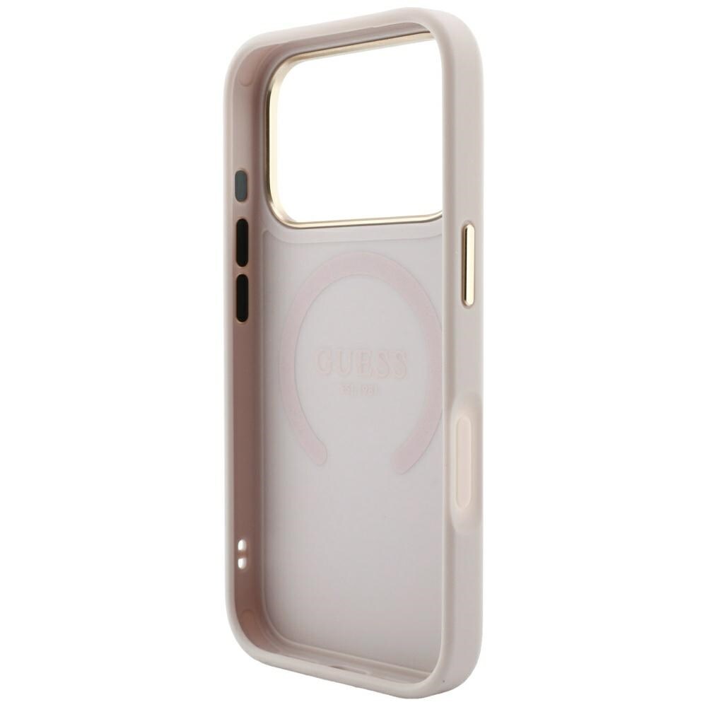 Guess Saffiano Peony & Ring MagSafe-fodral för iPhone 17 Pro / 18 Pro – rosa