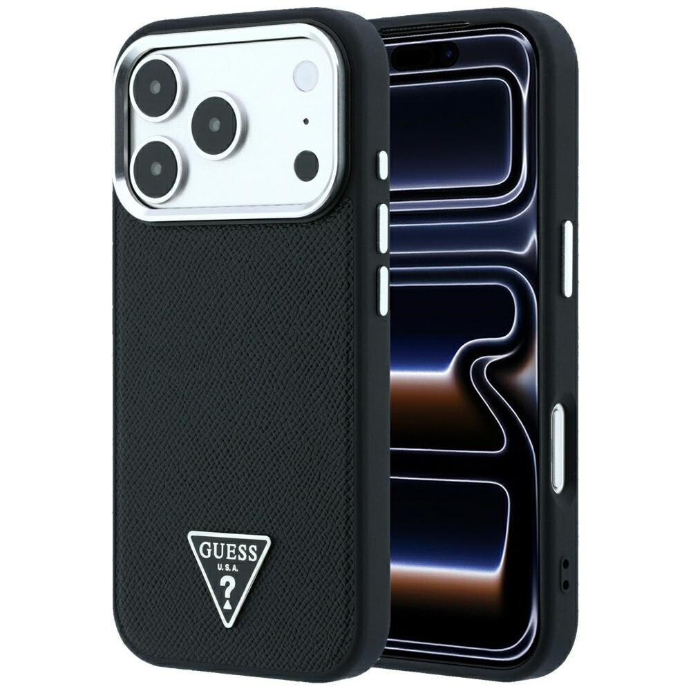 Guess MagSafe-fodral med strukturerad triangel-logotyp för iPhone 17 Pro / 18 Pro – Svart
