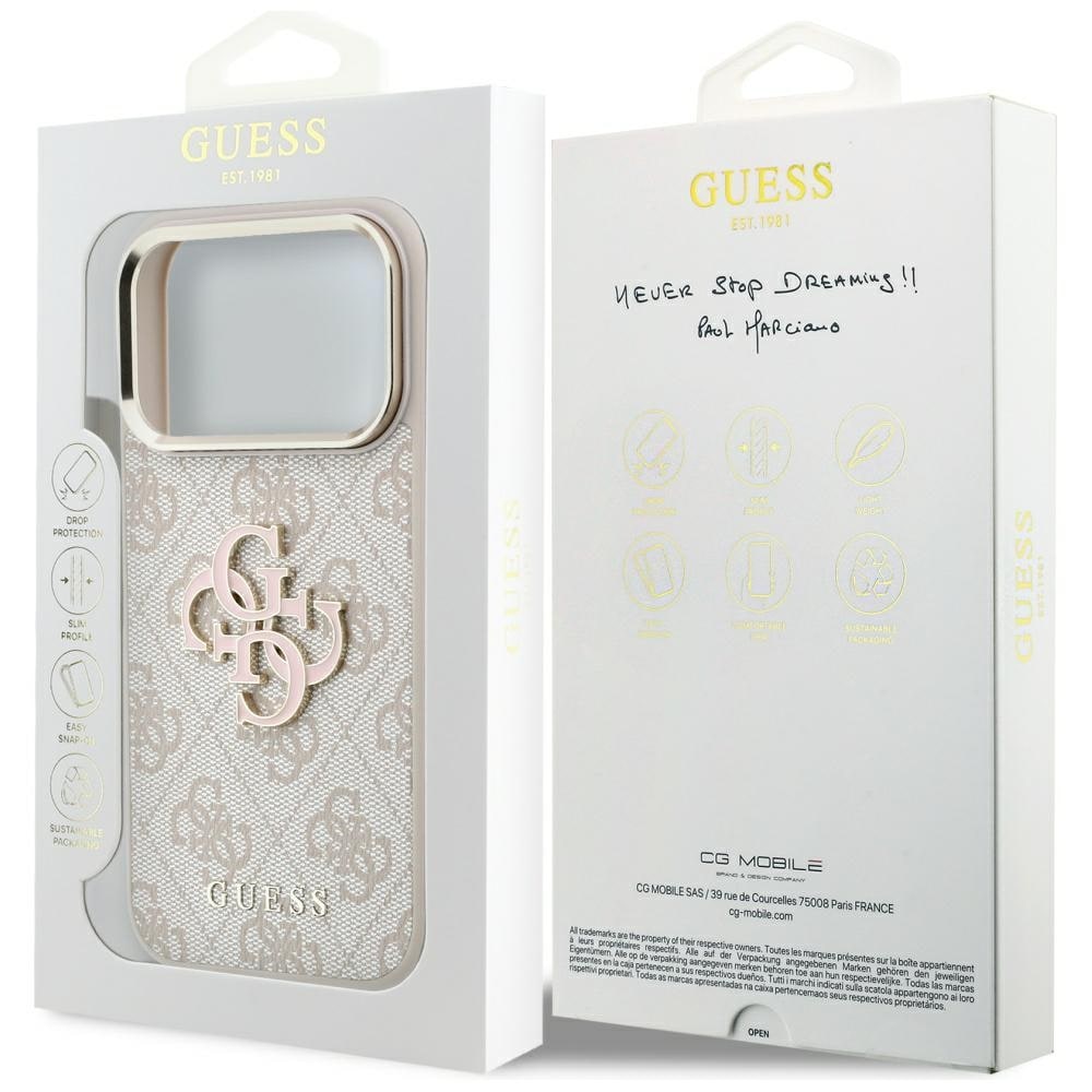 Guess 4G & Big Resin-logotypfodral för iPhone 17 Pro Max / 18 Pro Max – Rosa