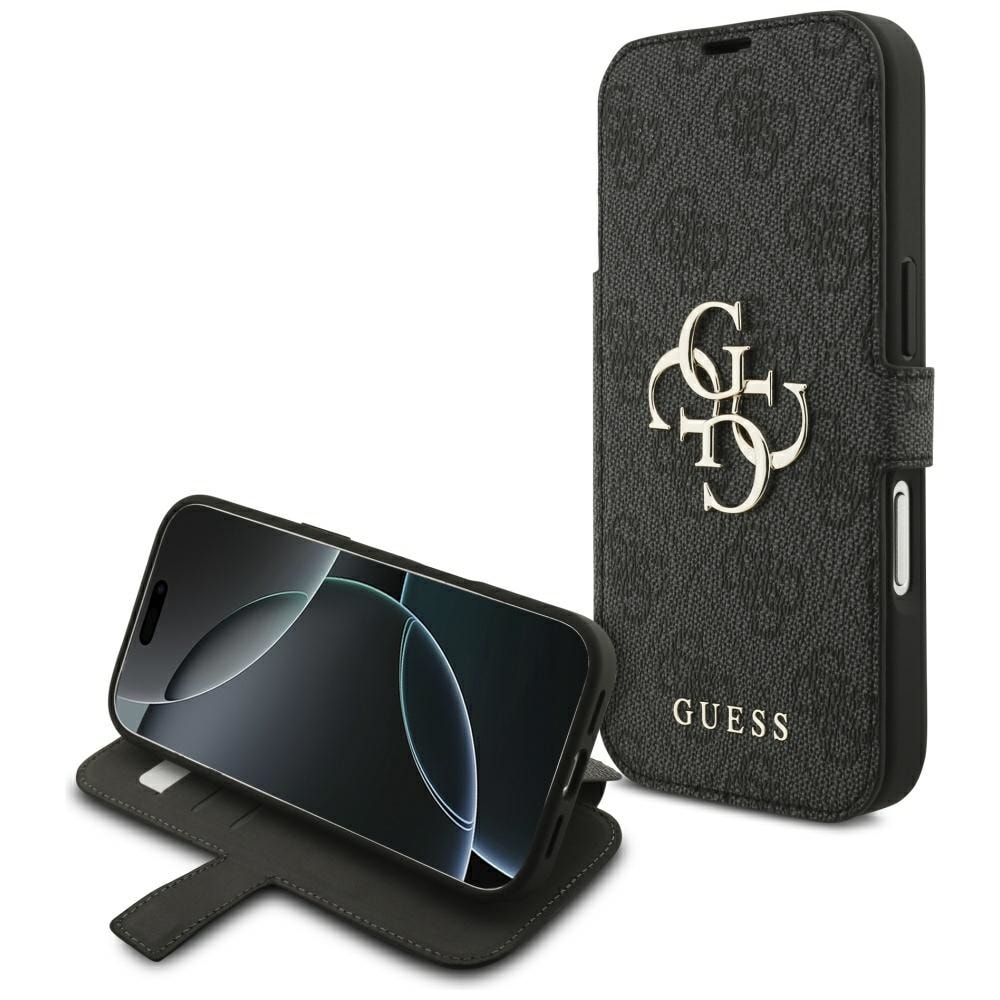 Guess Book 4G metallfodral med logotyp för iPhone 18 Pro / 17 Pro – Svart