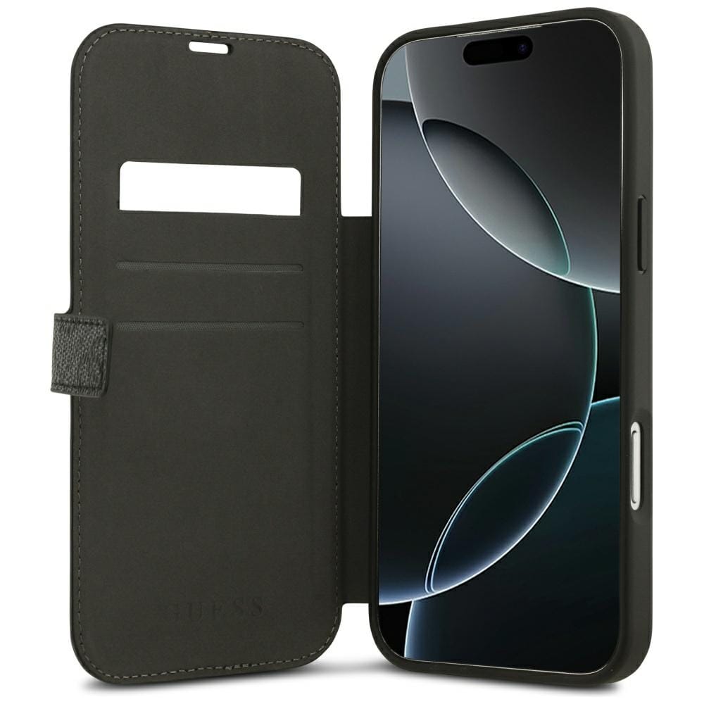 Guess Book 4G metallfodral med logotyp för iPhone 18 Pro Max / 17 Pro Max – Svart