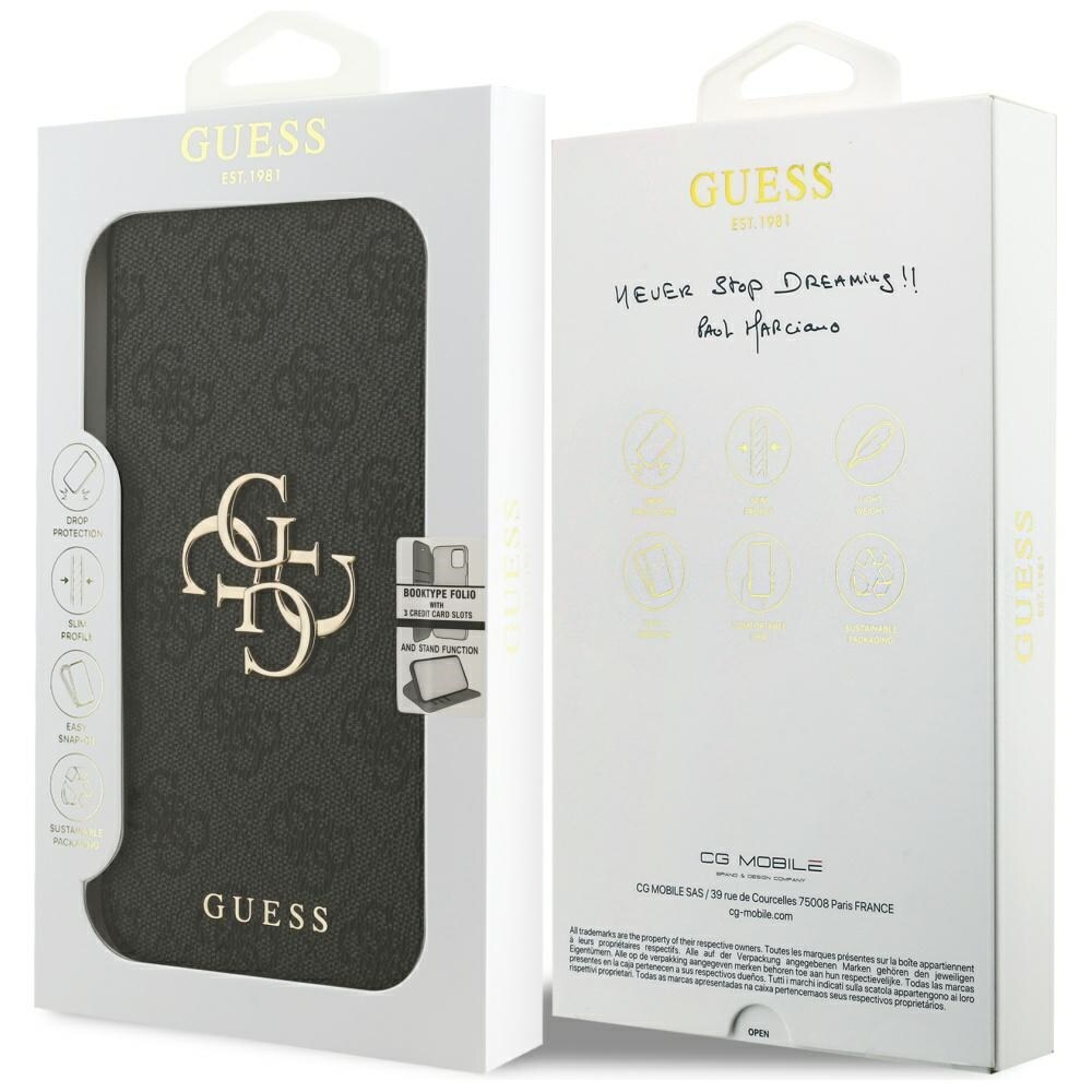 Guess Book 4G metallfodral med logotyp för iPhone 18 Pro Max / 17 Pro Max – Svart